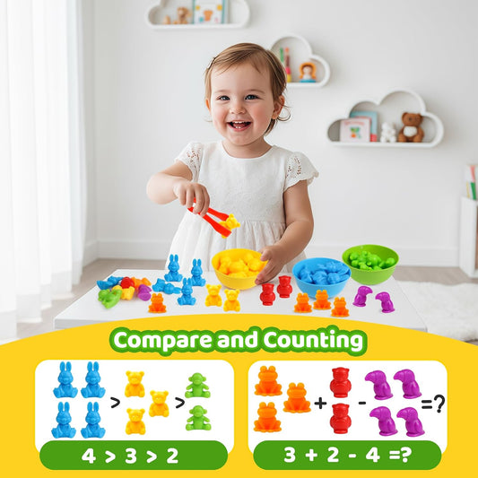 Counting Animals Color Sorting Matching Games with Sorting Bowls Montessori Sensory Early Educational Toys Learning Fine Motor Skill & Counting Math Toys Gift for 3 4 5 Year Old Boys Girls