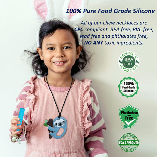Chew Necklaces for Sensory Kids Boys Girls, Chewy Necklace Sensory Toys for Kids with Autism 6 Pack, Silicone Oral Motor Aids Chew Toys for Children Adults Reduce Fidgeting
