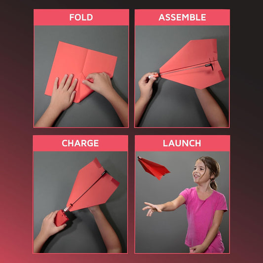 POWERUP 2.0 Paper Airplane Kit Electric Plane Motor Launcher DIY Toy - Red