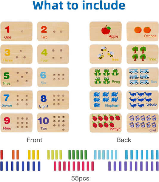 TOOKYLAND Peg Board Toddler Toys, Counting Wooden Toys with 55 Pegs