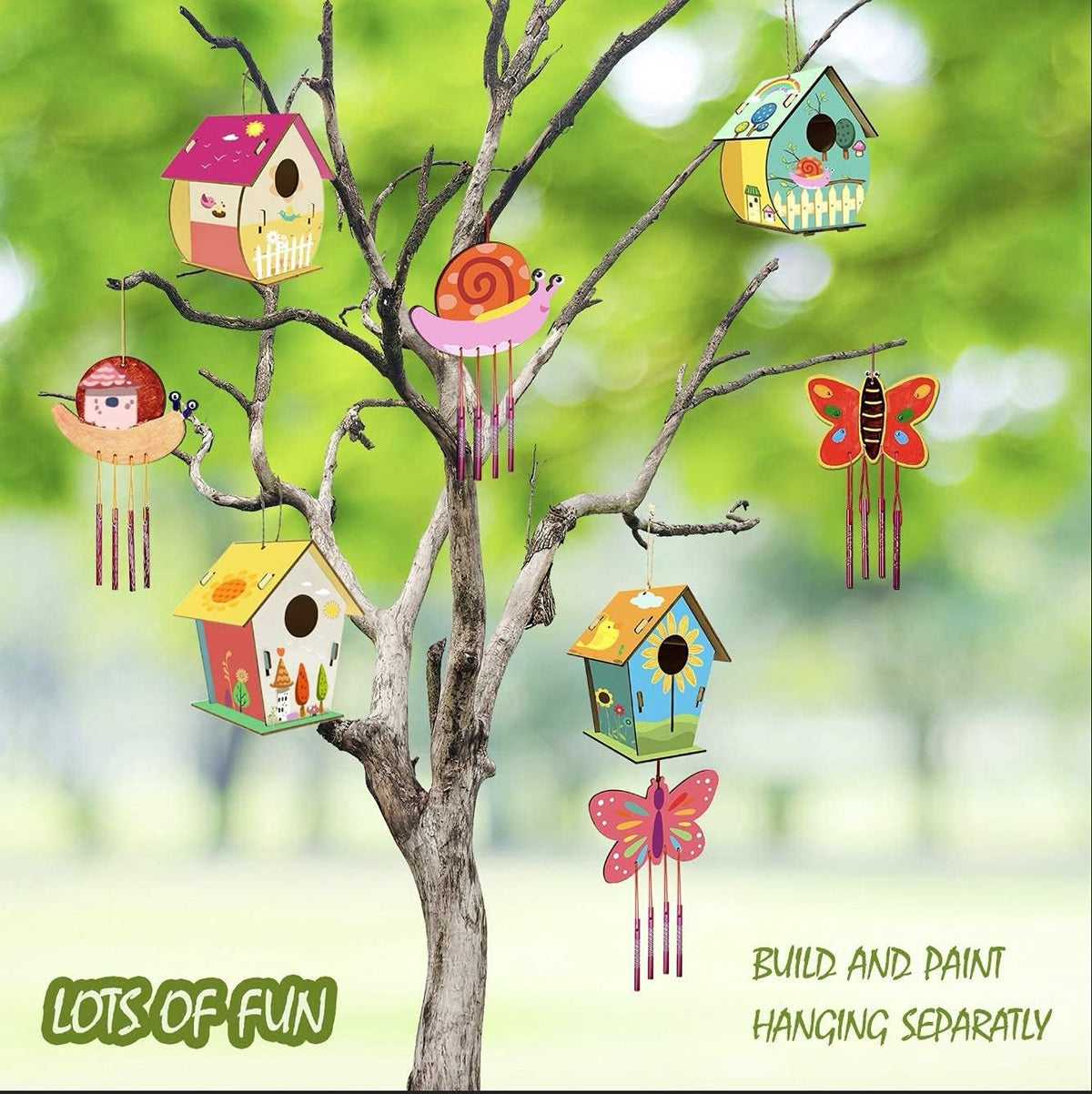 Home Composer 4 Pack DIY Bird House Wind Chime Kits for Children to Build and Paint, Wooden Arts and Crafts for Kids Girls Boys Toddlers Ages 8-12 4-6 6-8