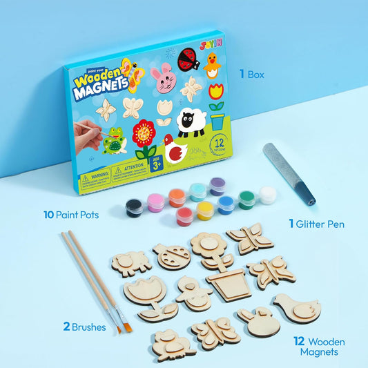 JOYIN 12 Wooden Magnet Painting Kit - Arts and Crafts for Kids Ages 3-8