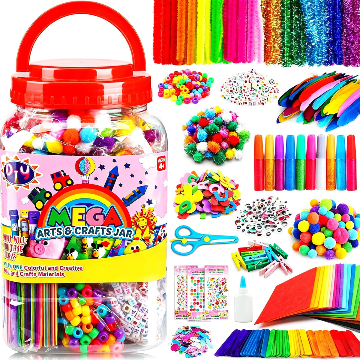 FUNZBO Arts and Crafts Supplies for Kids - Toddler DIY School Craft Set