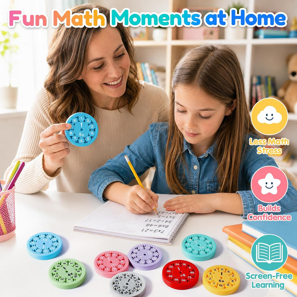 9 Pcs Math Fidget Spinners, 3rd 4th Grade Multiplication and Division Games