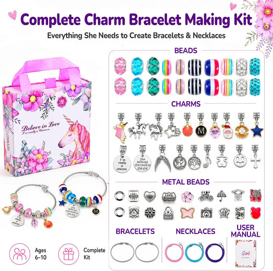 COO&KOO Charm Bracelet Making Kit, A Unicorn Girls Toy that Inspires Creativity and Imagination, Crafts for Girls Ages 8-12 with Jewelry Making Kit Perfect Gifts for 6 7 8 9 10 Girl Self-Expression!