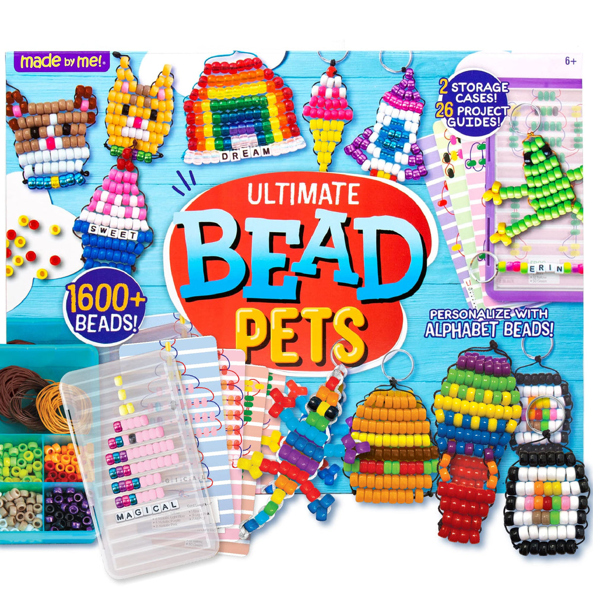 Made By Me Create Your Own Bead Pets by Horizon Group USA, Includes Over 600 Pony Beads, 6 Key Rings, Storage Box & Much More