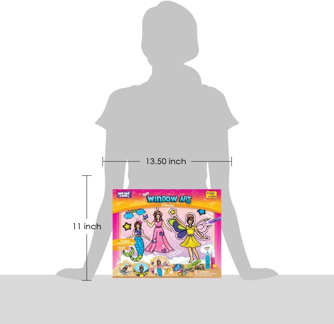 Imagimake Window Art - Princess, Mermaid, Unicorn 16 Pieces Suncatcher Kit