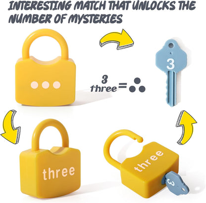 Dinhon Montessori Number Lock Key Toy Learning Game for 3-5 Years Old Kids