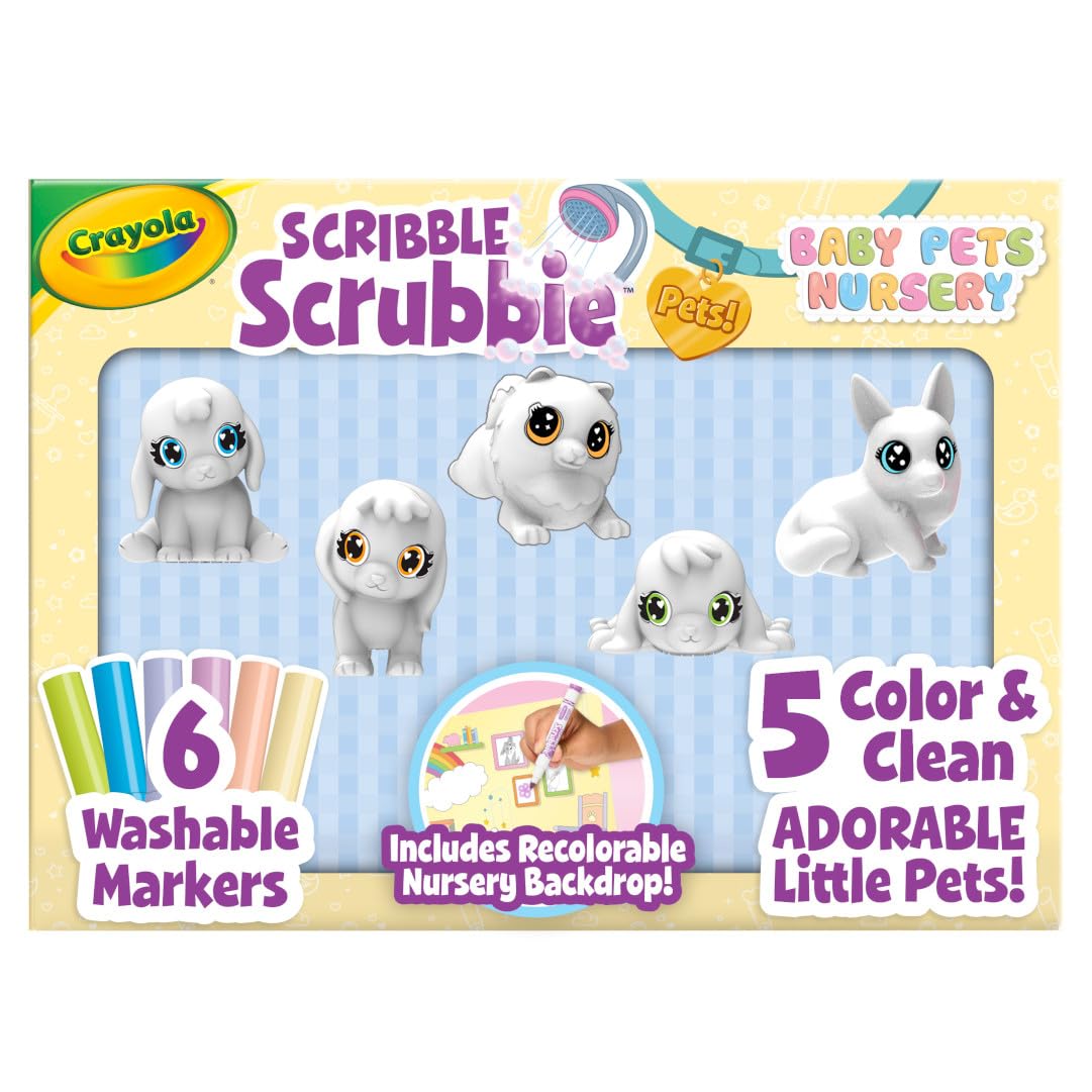 Crayola Scribble Scrubbies Glam Pack (4 Pets), Washable Pet Care Toy & Coloring Animal Craft Kit, Gift for Kids, Playset for Girls & Boys, Ages 3+