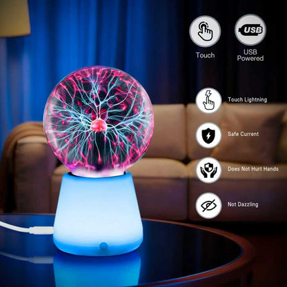 Plasma Ball Lamp 3-Inch, Touch Reactive Lightning Globe, USB-C Powered Electric Plasma Ball, 7-Color LED Base Night Light, Interactive STEM Science Toy, Desk Decor Gift