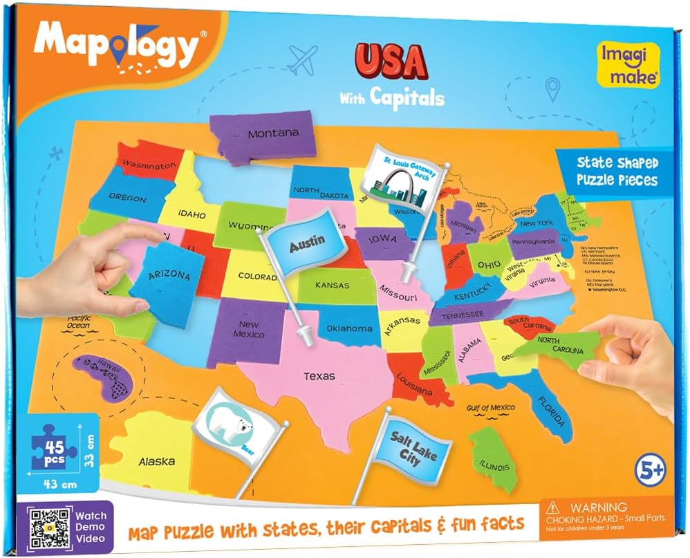 Imagimake Mapology USA Map Jigsaw Puzzle, Learn States, Capitals with Flags