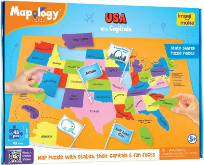 Imagimake Mapology USA Map Jigsaw Puzzle, Learn States, Capitals with Flags