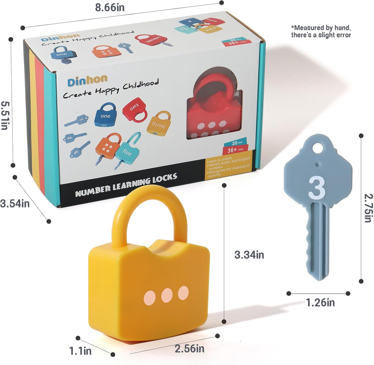 Dinhon Montessori Number Lock Key Toy Learning Game for 3-5 Years Old Kids