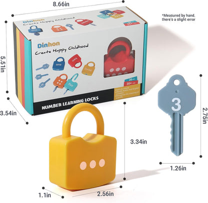 Dinhon Montessori Number Lock Key Toy Learning Game for 3-5 Years Old Kids