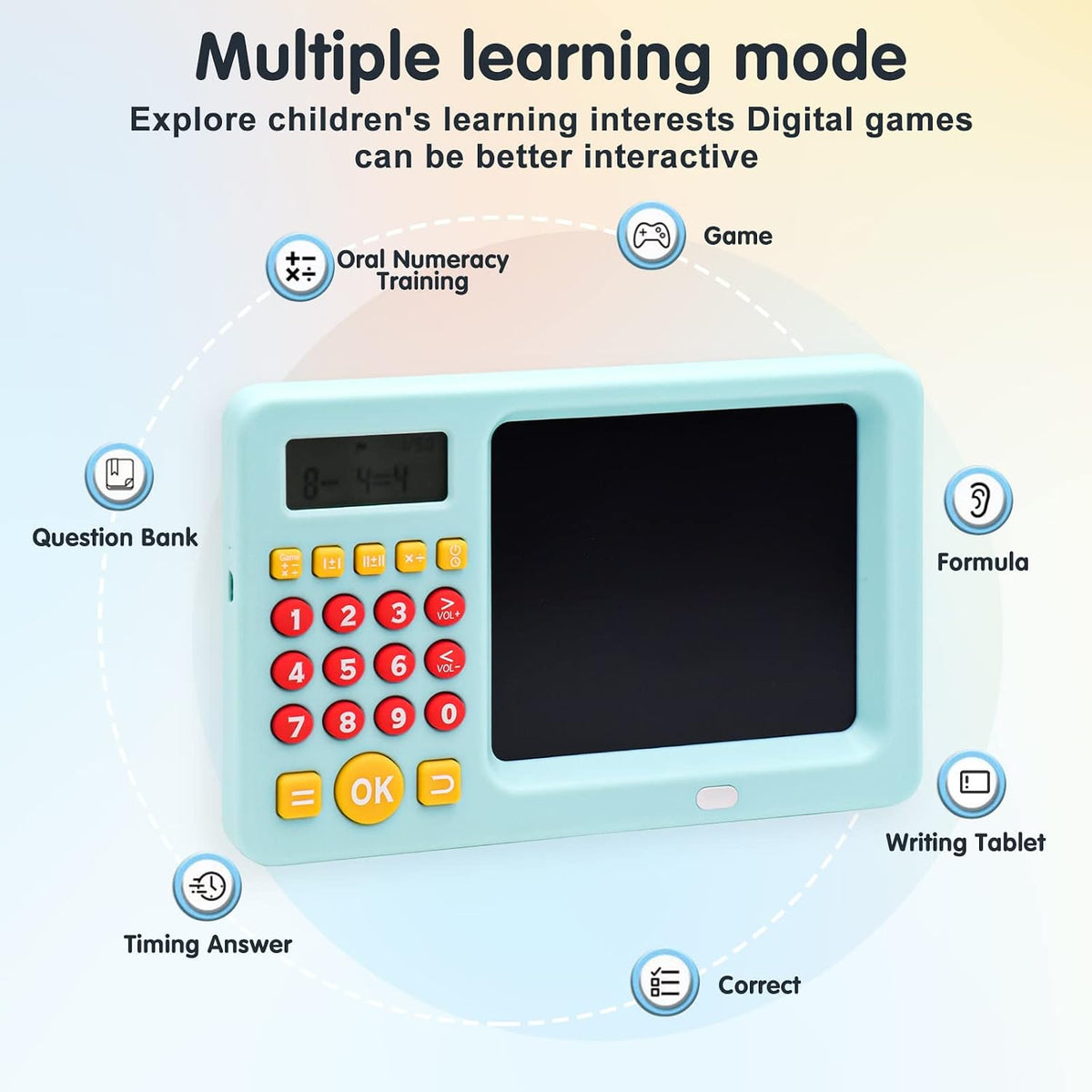 Math Games for Kids Ages 5 6 7 8, LCD Writing Tablet for Kids Educational Math Learning Games, Birthday Gifts for Boys Girls (Blue)