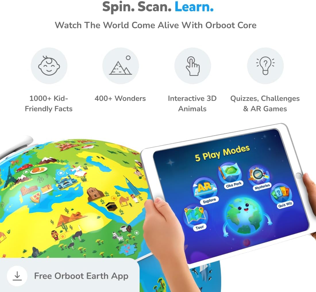 PlayShifu Orboot Earth – Interactive AR World Globe for Kids: 1000+ Facts on Animals, Places & Monuments | Tech-Powered STEM Learning Toy & Gift, Ages 4–10