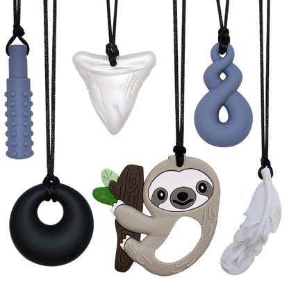 Chew Necklaces for Sensory Kids Boys Girls, Chewy Necklace Sensory Toys for Kids with Autism 6 Pack, Silicone Oral Motor Aids Chew Toys for Children Adults Reduce Fidgeting