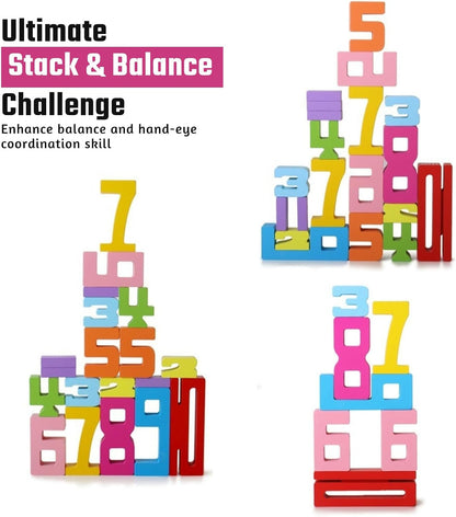 Gdaytao 20PCS Wooden Number Building Blocks 1-10 - Math Stackers Stacking Number Toys with Counting Games, Bright Digital Building Blocks Friends of 10, STEM Montessori Learning Toys for Kids Ages 3-8
