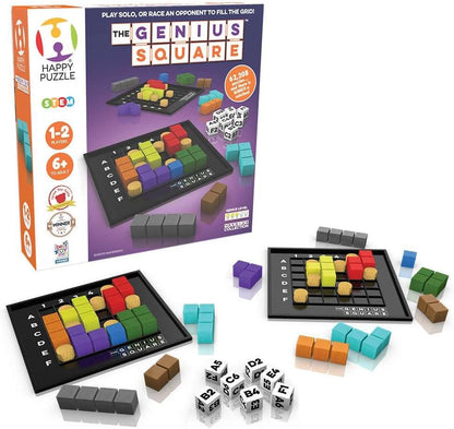 The Genius Square from the Happy Puzzle Company | Game of the Year Award Winner | 60000+ Solutions | STEM Puzzle Game for 1-2 Players | Ages 6 - Adult | Roll the dice and Race to Fill the Grid!