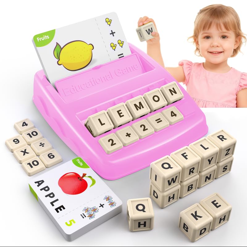 Educational Toys Learning Games for Kids 3-8, Matching Letter Spelling Early Math Game for Preschool& Kindergarten Kids Boys and Girls Light Blue ，Christmas Birthday gift for 4 5 6 7 boys girls