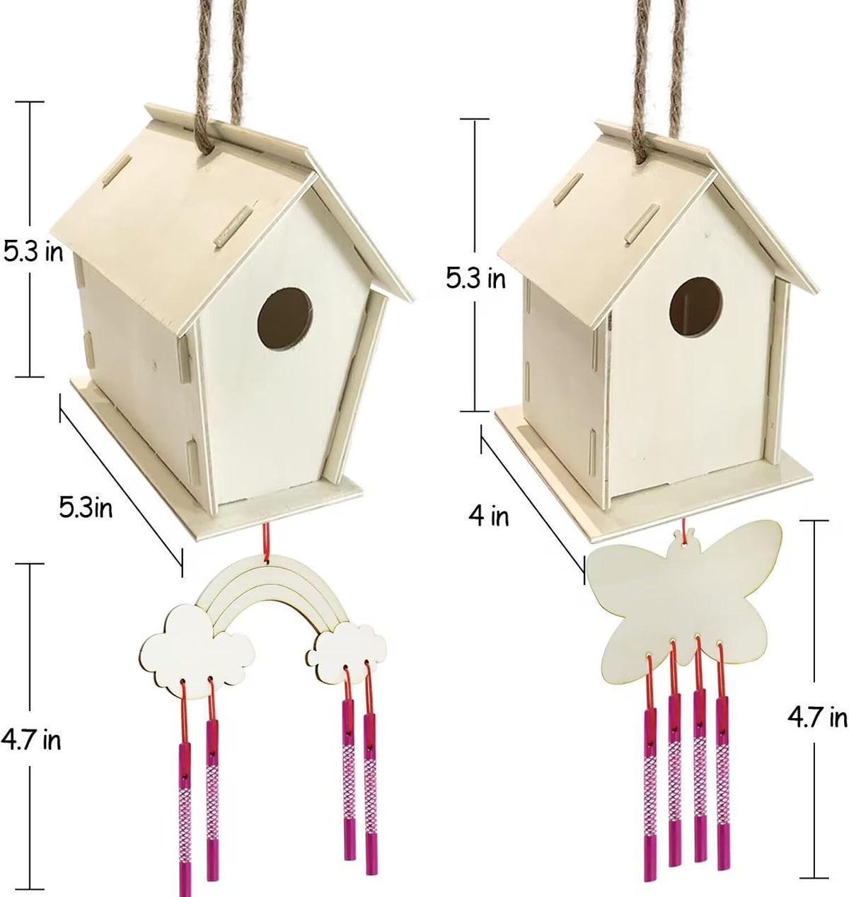 4 Pack DIY Bird House Wind Chime Kit for Crafts for Kids Ages 4-8