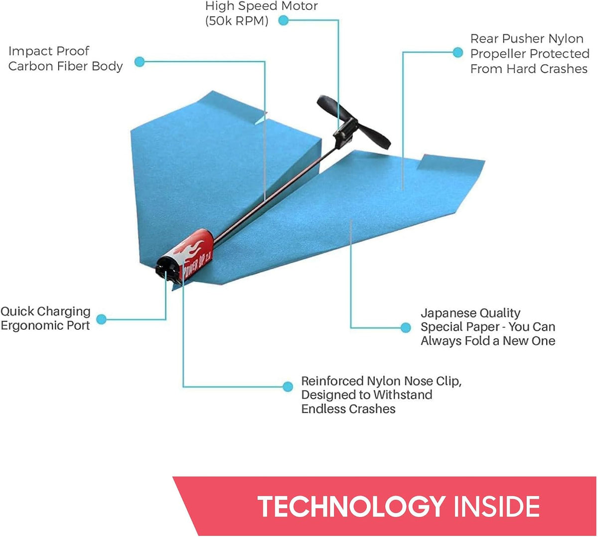 POWERUP 2.0 Paper Airplane Kit Electric Plane Motor Launcher DIY Toy - Blue