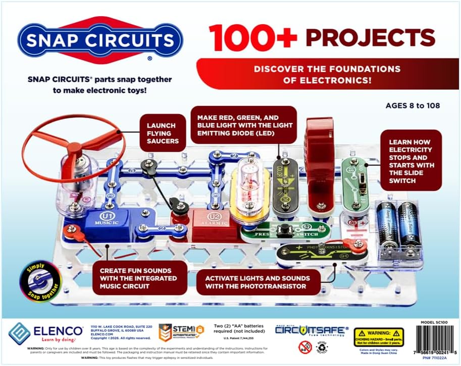 SNAP CIRCUITS Jr. SC-100 STEM Electronics Kit, 100+ Projects, Ages 8+