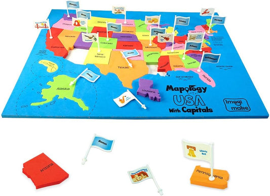 Imagimake Mapology USA Map Jigsaw Puzzle, Learn States, Capitals with Flags