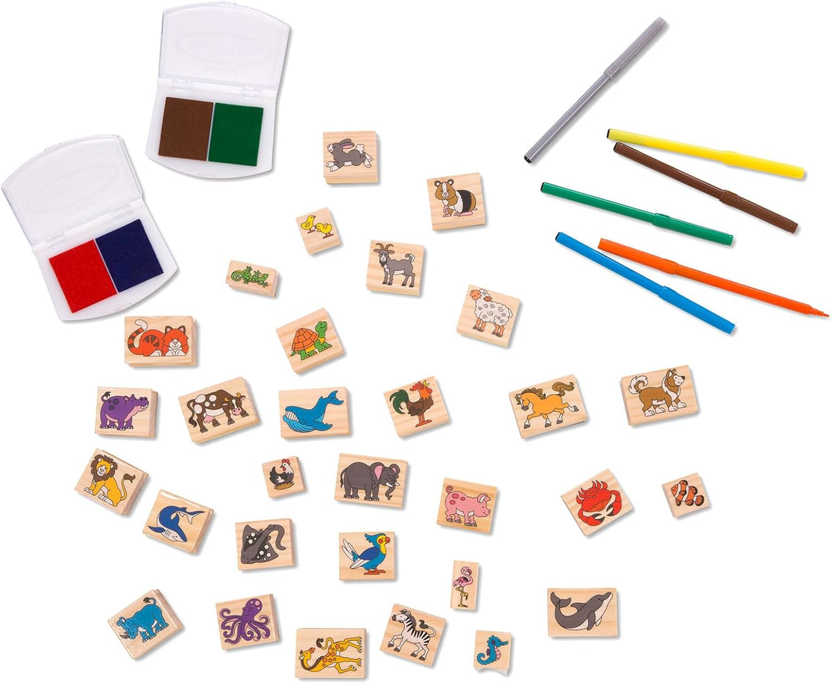 Melissa & Doug Deluxe Animals Wooden Stamp Set with Markers