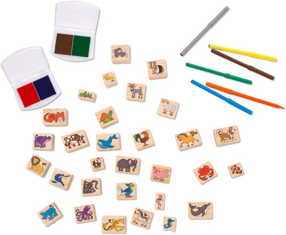 Melissa & Doug Deluxe Animals Wooden Stamp Set with Markers