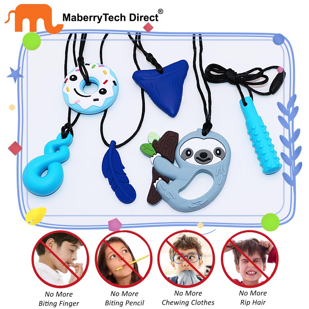 Chew Necklaces for Sensory Kids Boys Girls, Chewy Necklace Sensory Toys for Kids with Autism 6 Pack, Silicone Oral Motor Aids Chew Toys for Children Adults Reduce Fidgeting