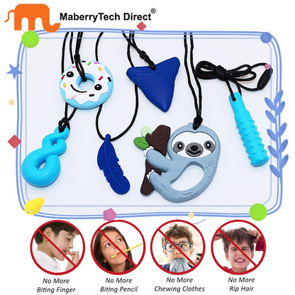 Chew Necklaces for Sensory Kids Boys Girls, Chewy Necklace Sensory Toys for Kids with Autism 6 Pack, Silicone Oral Motor Aids Chew Toys for Children Adults Reduce Fidgeting