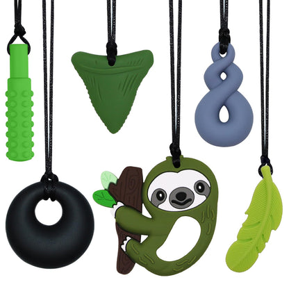 Chew Necklaces for Sensory Kids Boys Girls, Chewy Necklace Sensory Toys for Kids with Autism 6 Pack, Silicone Oral Motor Aids Chew Toys for Children Adults Reduce Fidgeting