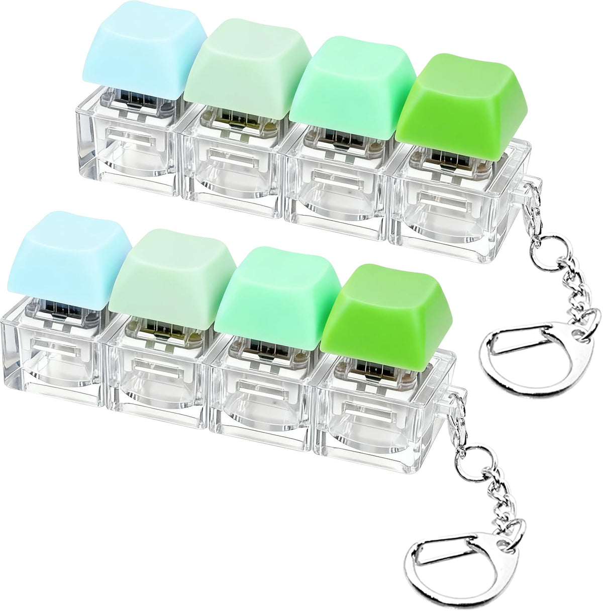 2 PCS Keyboard Fidget Toy, Keyboard Fidget Keychain 4-in-1 Keyboard Decompression Button Finger Clicker Toys, Keychain Button Stress Relief Fidget Gifts to Relief Stress (Transparent)