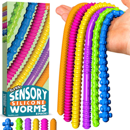 BUNMO Sensory Toys - Stretchy Noodle Strings - Stimulating & Addictive Fidget Toys for Kids - Hours of Fun for Kids - Worry Noodles - Smooth 6 Pack