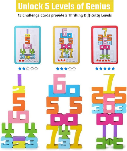 Gdaytao 20PCS Wooden Number Building Blocks 1-10 - Math Stackers Stacking Number Toys with Counting Games, Bright Digital Building Blocks Friends of 10, STEM Montessori Learning Toys for Kids Ages 3-8