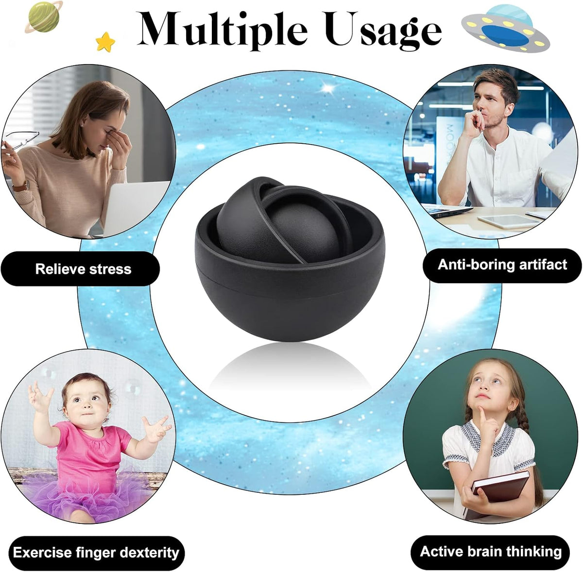 Fidget Toys for Adults, Autism Sensory Toys for Kids 8-12, Black 1PC