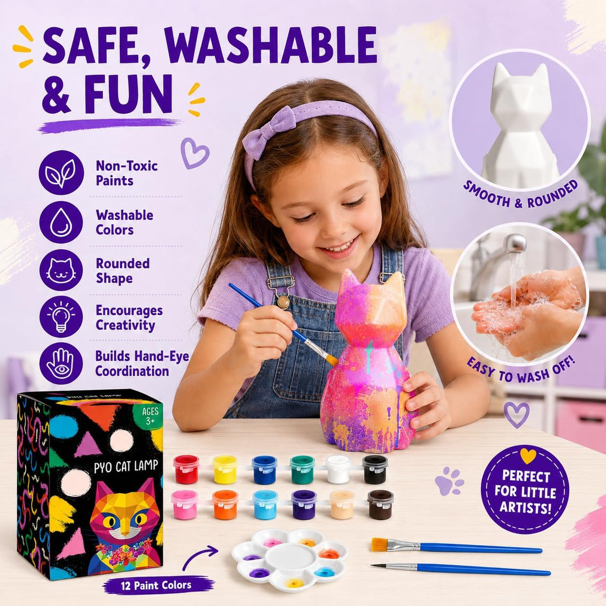 Goodyking Paint Your Own Cat Lamp Kit, DIY Cat Crafts Night Light, Painting Kit Arts & Crafts for Kids Ages 8-12, Art Supplies Birthday Easter Party Holiday Gift for Teens Girls Boys Age 3 4 5 6 7 8+