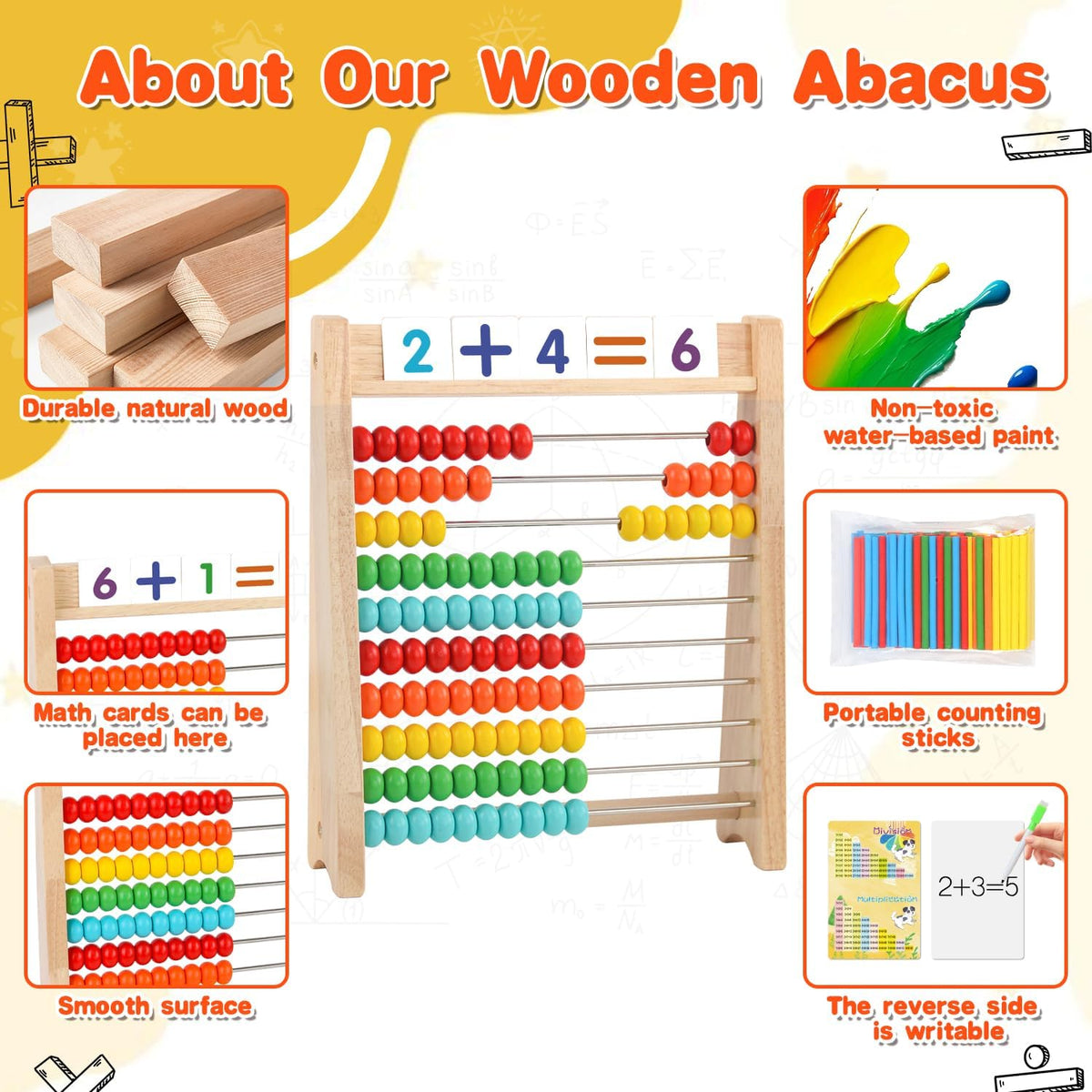 Wooden Abacus for Kids Math Game for Kids 5-7 Abacus Counters Counting Toys