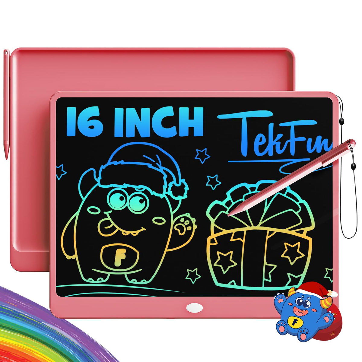 TEKFUN LCD Writing Tablet for Kids, 10-inch Coloring Drawing Pad, Mess Free Doodle Board, Airplane Travel Toys for Boys and Toddlers, Road Trip Essentials, Gifts for 3 4 5 6 7 8 Year Old Girls (Pink)