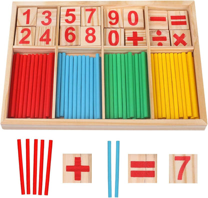 Umbresen Montessori Toys Math Educational Toy - Wooden Intelligence Sticks Number Cards and Counting Rods with Box