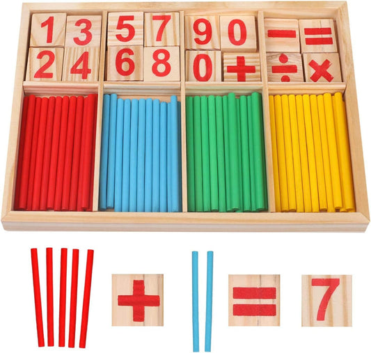 Umbresen Montessori Toys Math Educational Toy - Wooden Intelligence Sticks Number Cards and Counting Rods with Box
