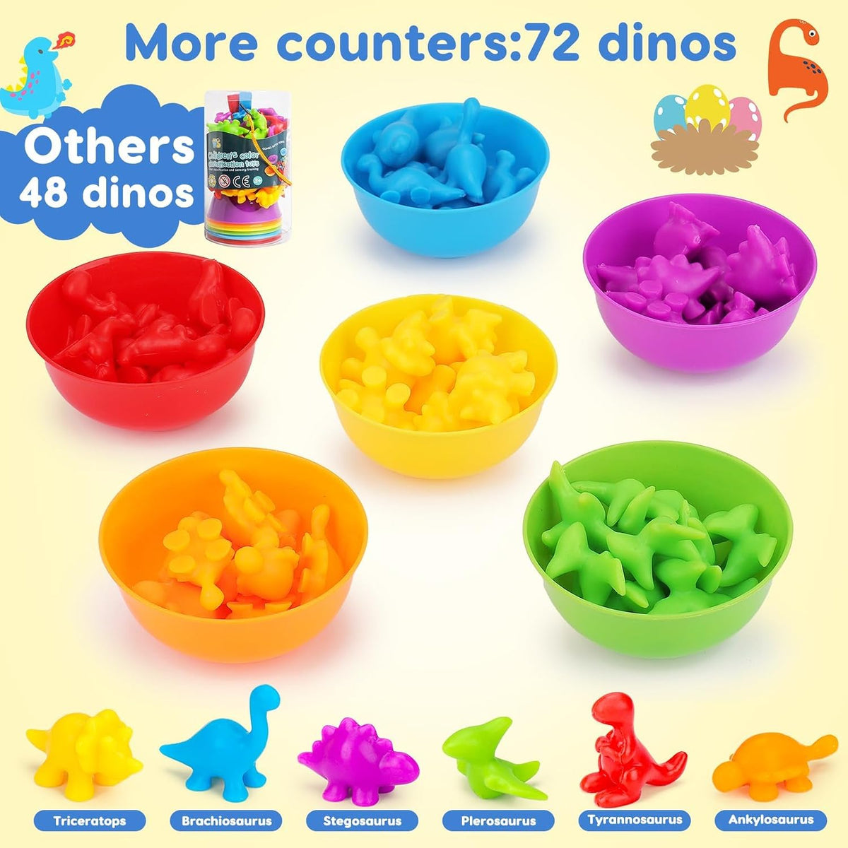 Tsomtto Counting Dinosaurs Montessori Toys for 3 4 5 Years Old Boys Girls