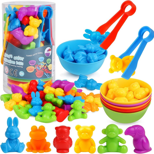 Counting Animals Color Sorting Matching Games with Sorting Bowls Montessori Sensory Early Educational Toys Learning Fine Motor Skill & Counting Math Toys Gift for 3 4 5 Year Old Boys Girls