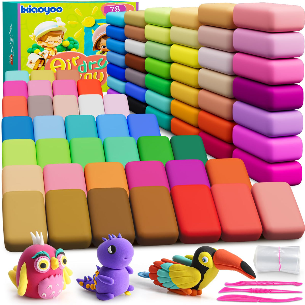 Ixiaoyoo Air Dry Clay, 30 Colors Foam Modeling Clay for School Projects