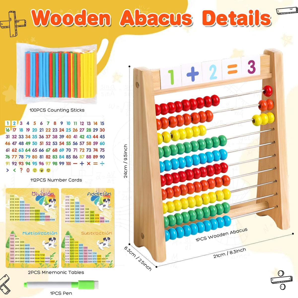 Wooden Abacus for Kids Math Game for Kids 5-7 Abacus Counters Counting Toys