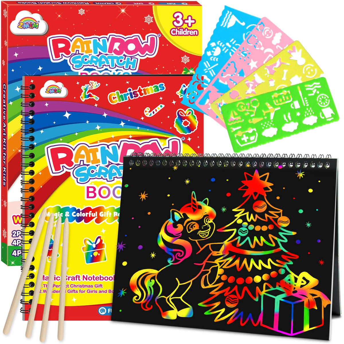 ZMLM Scratch Paper Art-Crafts Gift: 2 Pack Rainbow Notebooks Supplies Toys