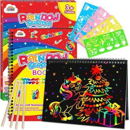ZMLM Scratch Paper Art-Crafts Gift: 2 Pack Rainbow Notebooks Supplies Toys