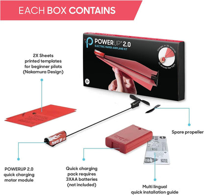 POWERUP 2.0 Paper Airplane Kit Electric Plane Motor Launcher DIY Toy - Red