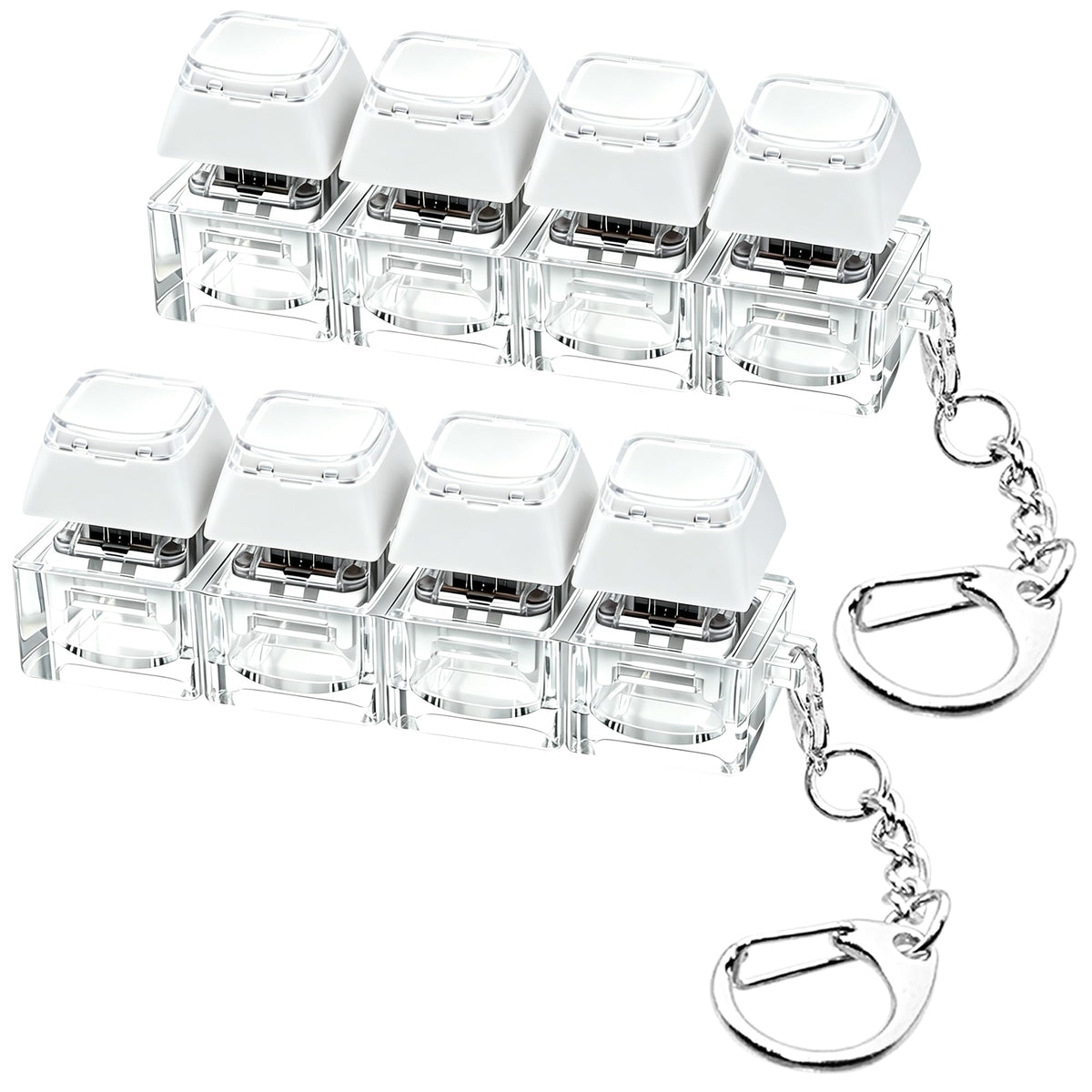 2 PCS Keyboard Fidget Toy, Keyboard Fidget Keychain 4-in-1 Keyboard Decompression Button Finger Clicker Toys, Keychain Button Stress Relief Fidget Gifts to Relief Stress (Transparent)